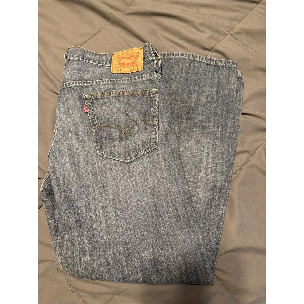 Levis 569 Jeans Mens 34x32 Blue Loose Straight Leg Denim Medium Wash FITS 36x31 - Picture 2 of 8